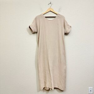 NWOT HONEST COTTON Laguna Midi Dress Crinckle Gauzy in Ecru